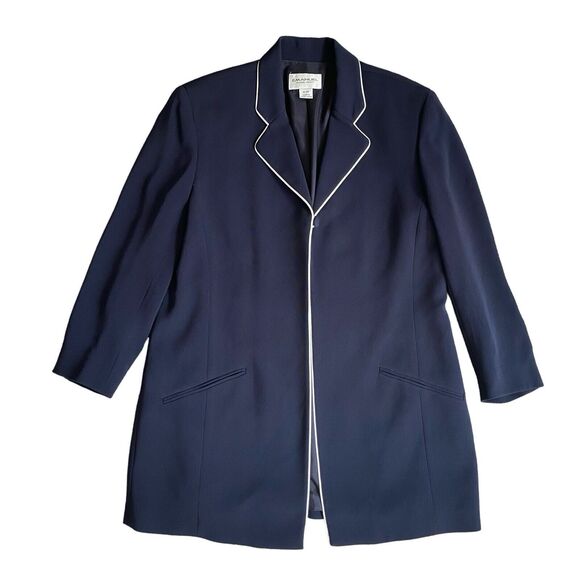 Vintage Emanuel Ungaro Women Long Blazer 10  Navy Classic Designer Business - Picture 1 of 9